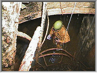 Exit from the shaft, 120m from surface