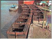 Empty pans by the boat hoist at Goole
